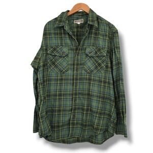 Duluth Trading Co Mens Large Green Plaid Button Down Shirt Long Sleeve Workwear